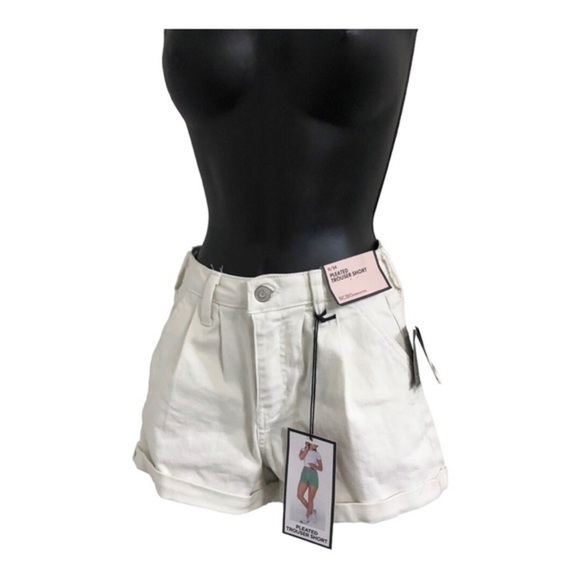BCBGeneration ecru off-white denim pleated trouser jeans shorts size 0/24 new - Picture 3 of 16